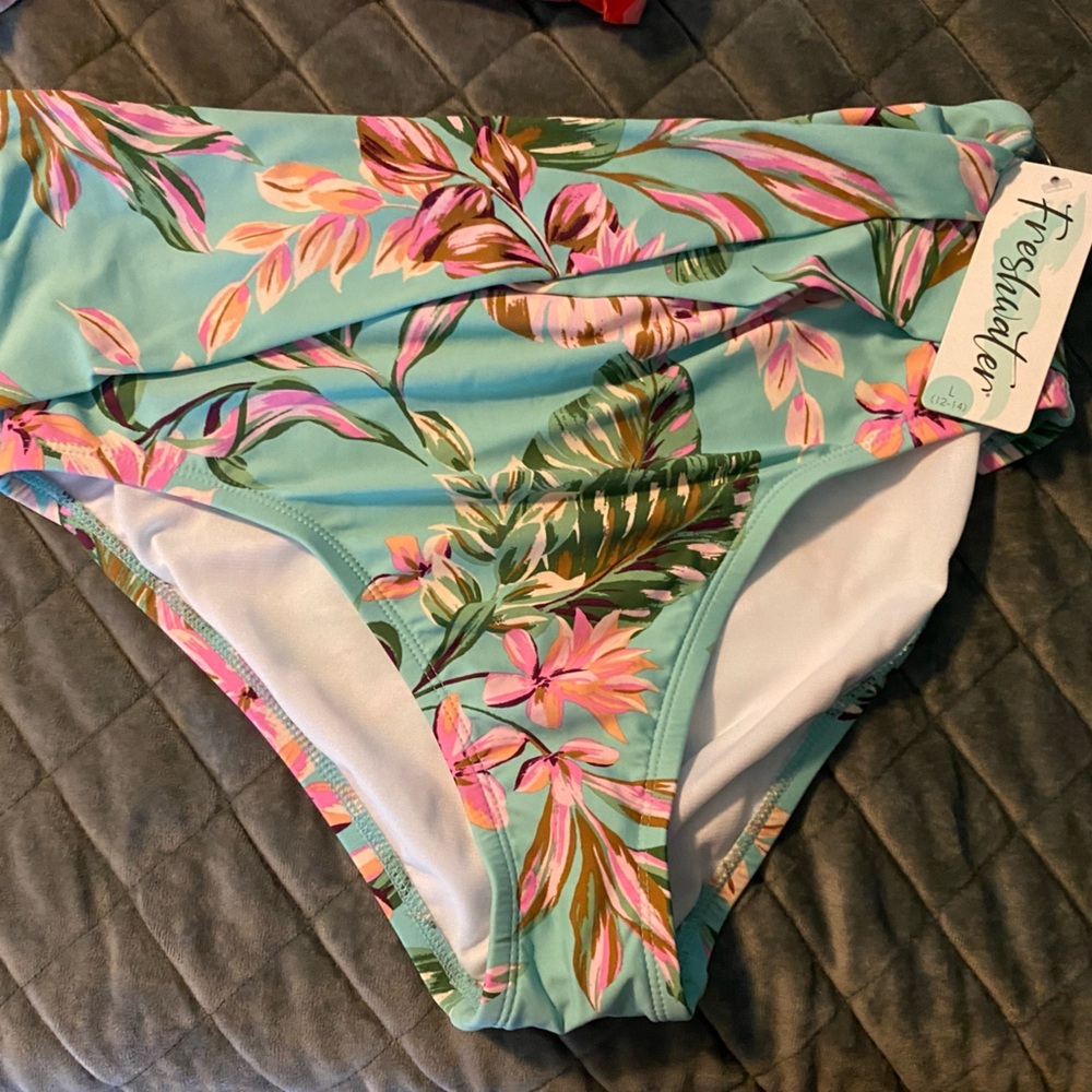Freshwater Floral Bikini Bottom - Green and Pink